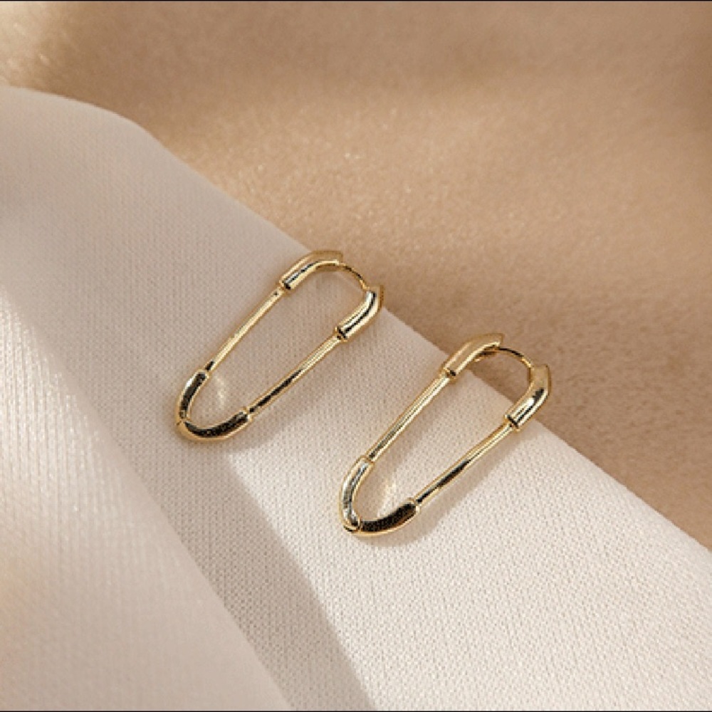 New 18K Gold Vermeil Sterling Silver 925 Safety Pin Earrings set